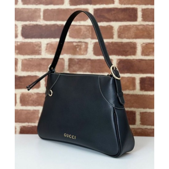 Migliore Repliche Borsa a tracolla media Gucci GG Emblem 815217 Nero Economiche Outlet Online