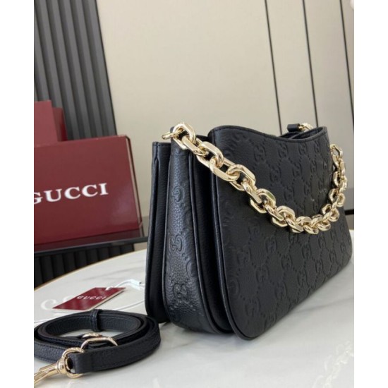 Migliore Repliche Borsa a tracolla piccola Gucci GG Emblem 815263 Nero Economiche Outlet Online