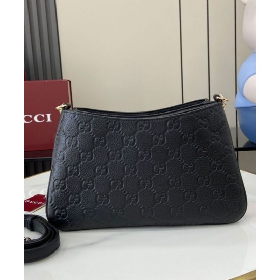 Migliore Repliche Borsa a tracolla piccola Gucci GG Emblem 815263 Nero Economiche Outlet Online