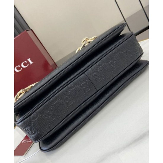 Migliore Repliche Borsa a tracolla piccola Gucci GG Emblem 815263 Nero Economiche Outlet Online
