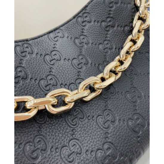 Migliore Repliche Borsa a tracolla piccola Gucci GG Emblem 815263 Nero Economiche Outlet Online