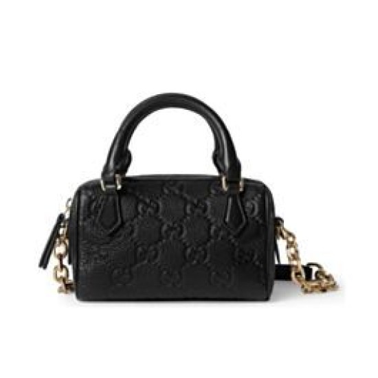 Perfette Qualità Repliche Borsa con manico superiore Super Mini Gucci GG Emblem 815256 Nera Imitazione