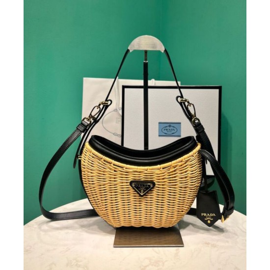 Perfette Qualità Repliche Borsa Prada Arque in vimini e pelle 1BC202 Nero Imitazione