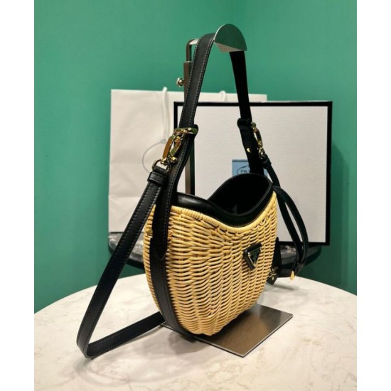 Perfette Qualità Repliche Borsa Prada Arque in vimini e pelle 1BC202 Nero Imitazione
