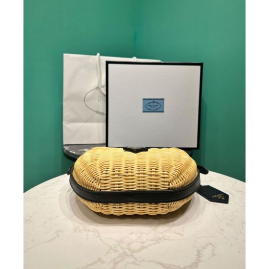 Perfette Qualità Repliche Borsa Prada Arque in vimini e pelle 1BC202 Nero Imitazione