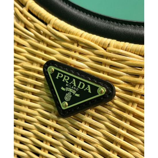 Perfette Qualità Repliche Borsa Prada Arque in vimini e pelle 1BC202 Nero Imitazione