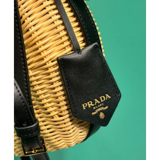 Perfette Qualità Repliche Borsa Prada Arque in vimini e pelle 1BC202 Nero Imitazione