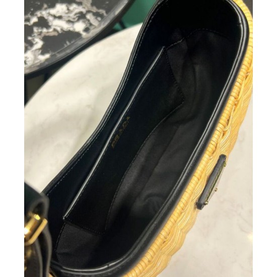 Perfette Qualità Repliche Borsa Prada Arque in vimini e pelle 1BC202 Nero Imitazione
