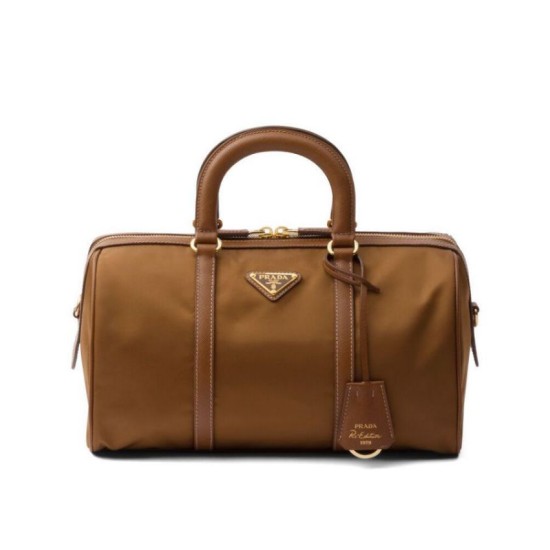 Replica perfetta Borsa tote Prada Fever-Edition in nylon riciclato e Safiano Caffè Imitazione Outlet Online