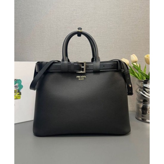 Miglior Falso Borsa a mano grande con fibbia Prada con cintura 1BA416 Nero Economiche Premium