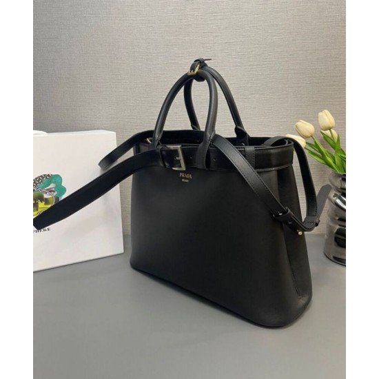 Miglior Falso Borsa a mano grande con fibbia Prada con cintura 1BA416 Nero Economiche Premium