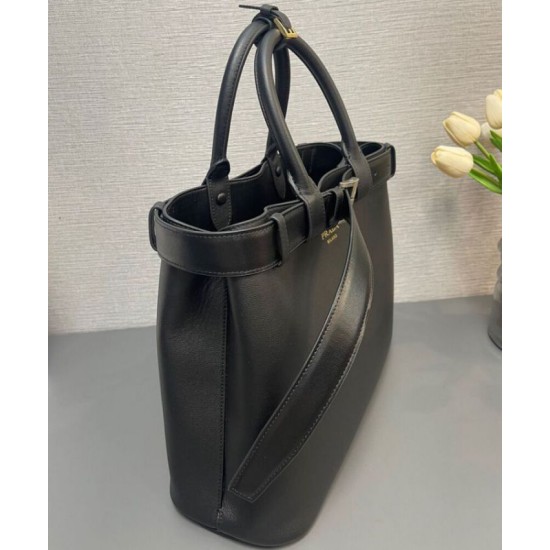 Miglior Falso Borsa a mano grande con fibbia Prada con cintura 1BA416 Nero Economiche Premium