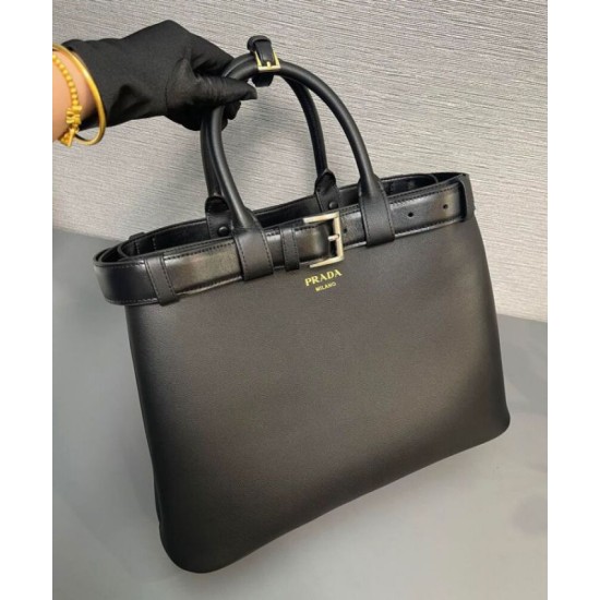 Miglior Falso Borsa a mano grande con fibbia Prada con cintura 1BA416 Nero Economiche Premium