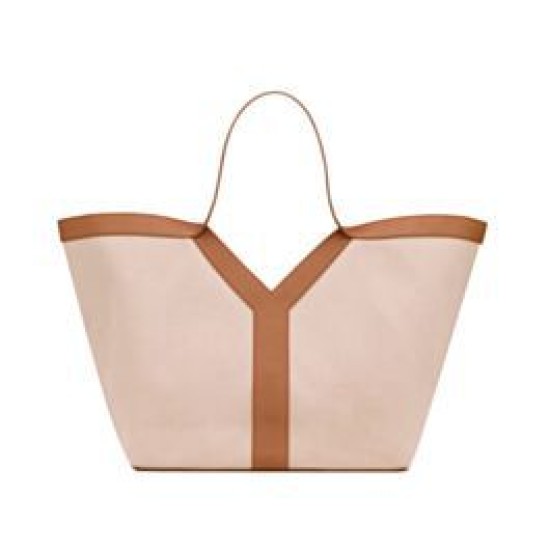 Miglior Falso YSL Saint Laurent Y Borsa Tote in Pelle e Tela Caffè Economiche Premium