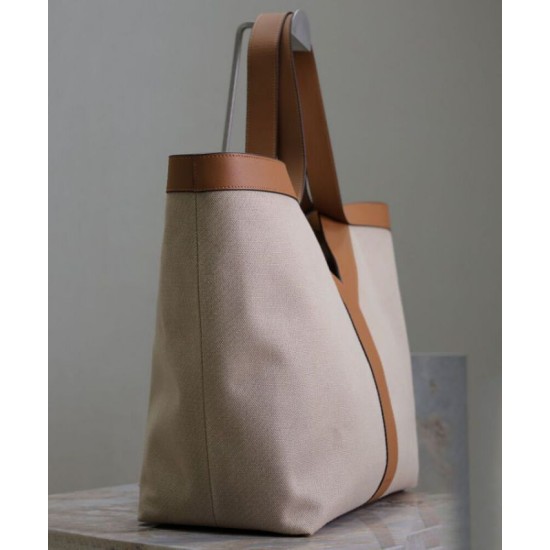 Miglior Falso YSL Saint Laurent Y Borsa Tote in Pelle e Tela Caffè Economiche Premium