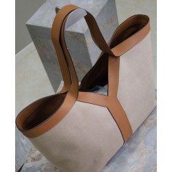 Miglior Falso YSL Saint Laurent Y Borsa Tote in Pelle e Tela Caffè Economiche Premium