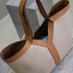 Miglior Falso YSL Saint Laurent Y Borsa Tote in Pelle e Tela Caffè Economiche Premium