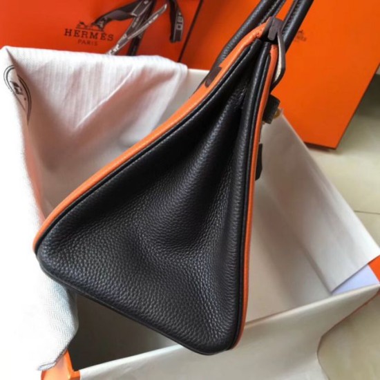 Perfette Qualità Repliche Borsa Hermes Birkin tricolore 30 cm in pelle Clemence arancione/bianca/nera Imitazione