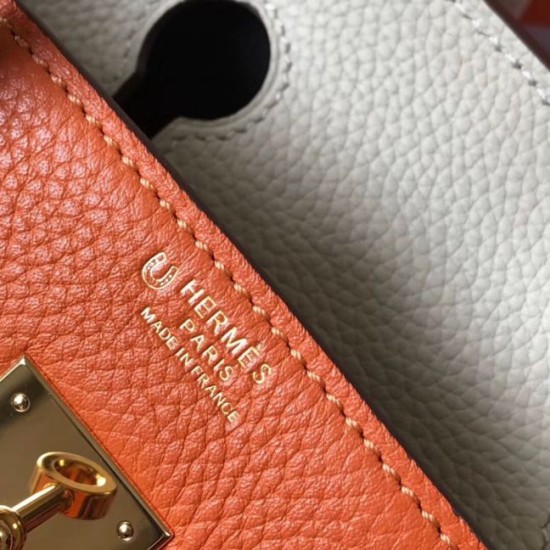 Perfette Qualità Repliche Borsa Hermes Birkin tricolore 30 cm in pelle Clemence arancione/bianca/nera Imitazione
