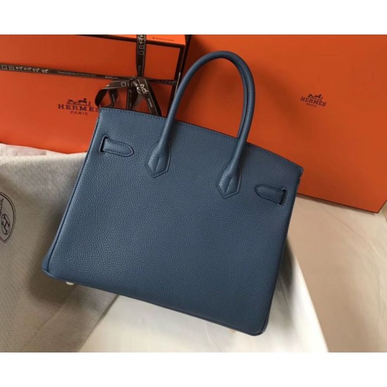 Replica perfetta Borsa Hermes Birkin 30 cm in pelle Clemence agata blu Imitazione Outlet Online
