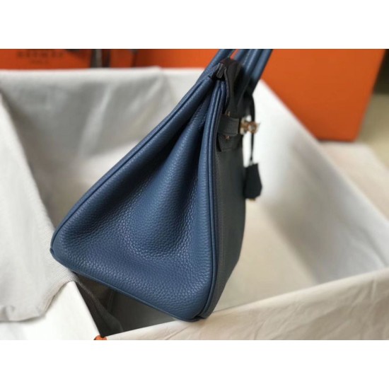 Replica perfetta Borsa Hermes Birkin 30 cm in pelle Clemence agata blu Imitazione Outlet Online