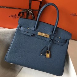 Replica perfetta Borsa Hermes Birkin 30 cm in pelle Clemence agata blu Imitazione Outlet Online