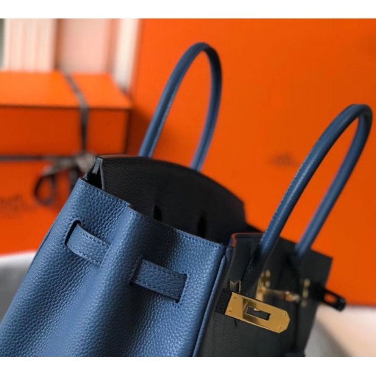 Replica perfetta Borsa Hermes Birkin 30 cm in pelle Clemence agata blu Imitazione Outlet Online
