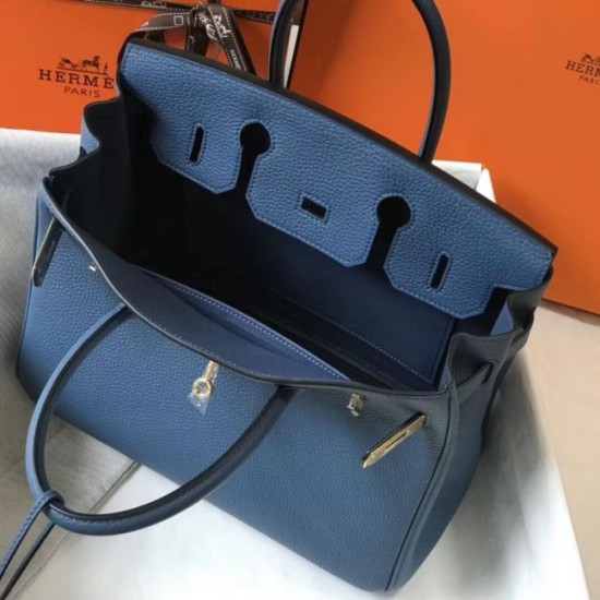 Replica perfetta Borsa Hermes Birkin 30 cm in pelle Clemence agata blu Imitazione Outlet Online