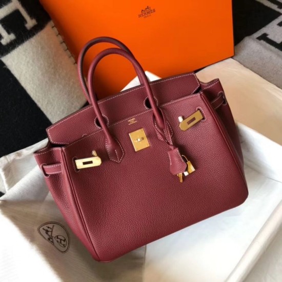 Miglior Falso Borsa Hermes Birkin 30 cm in pelle Clemence bordeaux Economiche Premium