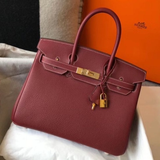 Miglior Falso Borsa Hermes Birkin 30 cm in pelle Clemence bordeaux Economiche Premium