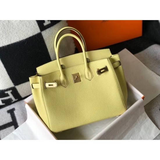 Migliore Repliche Borsa Hermes Birkin 30 cm in pelle Clemence Jaune Poussin GHW Economiche Outlet Online