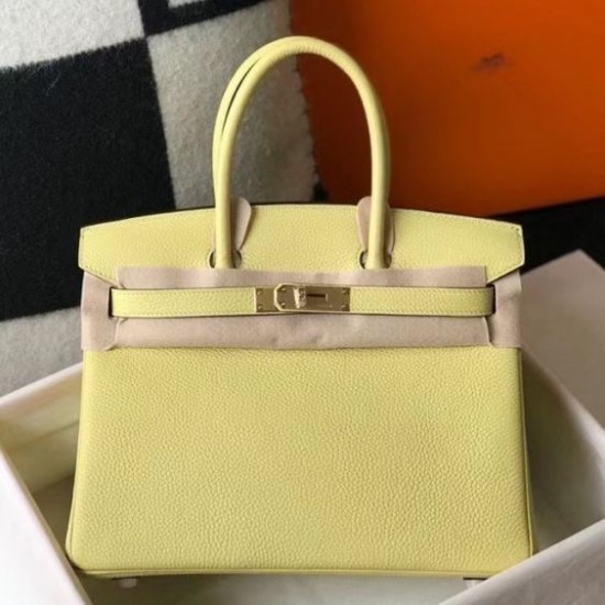 Migliore Repliche Borsa Hermes Birkin 30 cm in pelle Clemence Jaune Poussin GHW Economiche Outlet Online