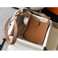 Migliore Repliche Mini borsa Hermes Evelyne III TPM in pelle Clemence oro Economiche Outlet Online