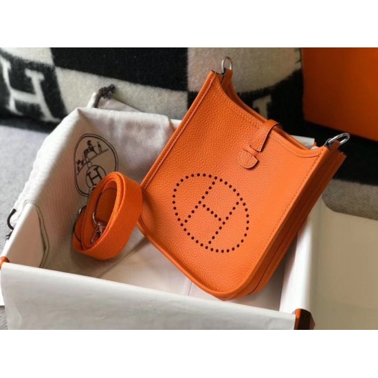Migliore Repliche Mini borsa Hermes Evelyne III TPM in pelle Clemence arancione Economiche Outlet Online