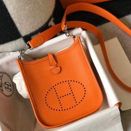 Migliore Repliche Mini borsa Hermes Evelyne III TPM in pelle Clemence arancione Economiche Outlet Online