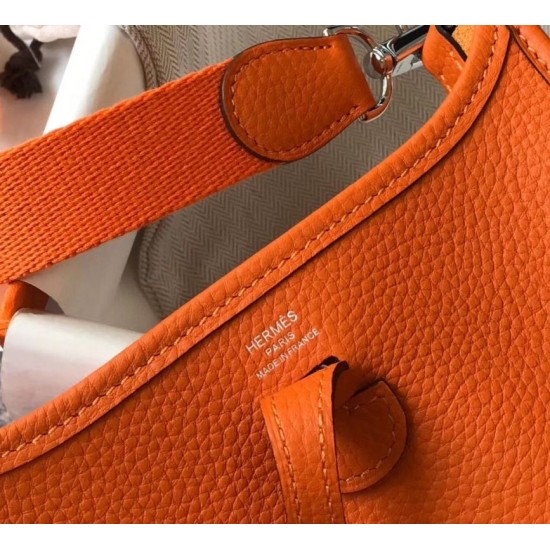 Migliore Repliche Mini borsa Hermes Evelyne III TPM in pelle Clemence arancione Economiche Outlet Online