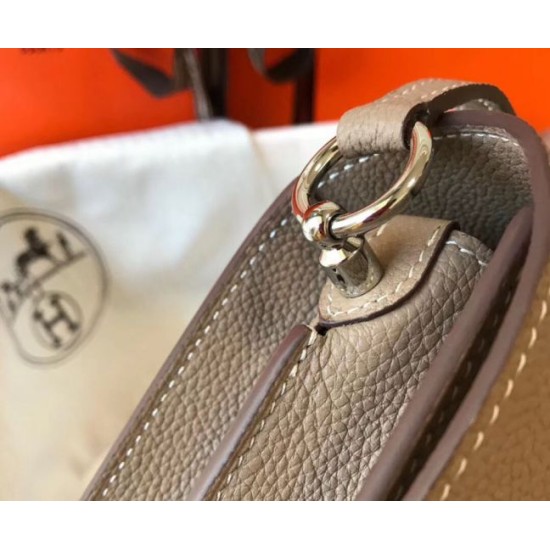 Replica perfetta Mini borsa Hermes Sac Roulis in pelle di vitello Evercolor grigia Imitazione Outlet Online