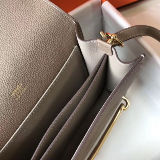 Replica perfetta Mini borsa Hermes Sac Roulis in pelle di vitello Evercolor grigia Imitazione Outlet Online