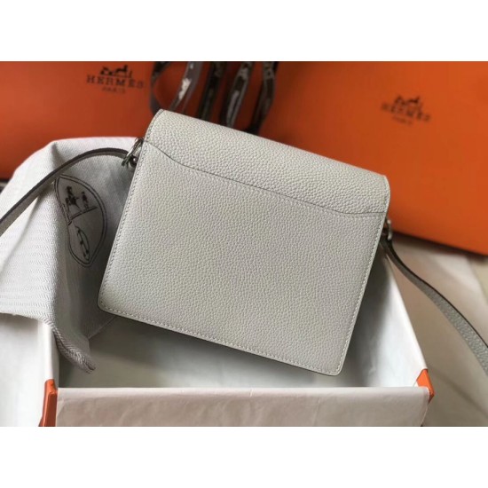 Replica perfetta Mini borsa Hermes Sac Roulis in pelle di vitello Evercolor grigio perla Imitazione Outlet Online
