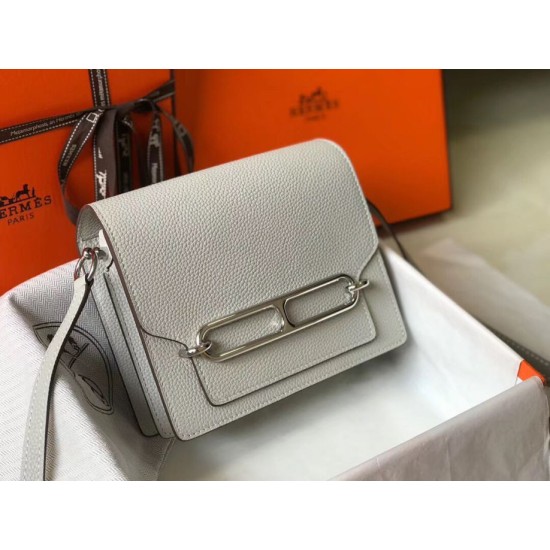 Replica perfetta Mini borsa Hermes Sac Roulis in pelle di vitello Evercolor grigio perla Imitazione Outlet Online
