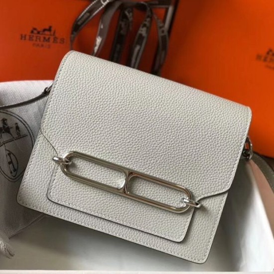 Replica perfetta Mini borsa Hermes Sac Roulis in pelle di vitello Evercolor grigio perla Imitazione Outlet Online