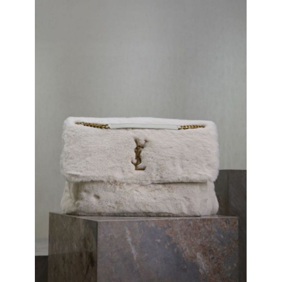 Miglior Falso Borsa a tracolla oversize YSL Saint Laurent Niki in montone bianco Economiche Premium