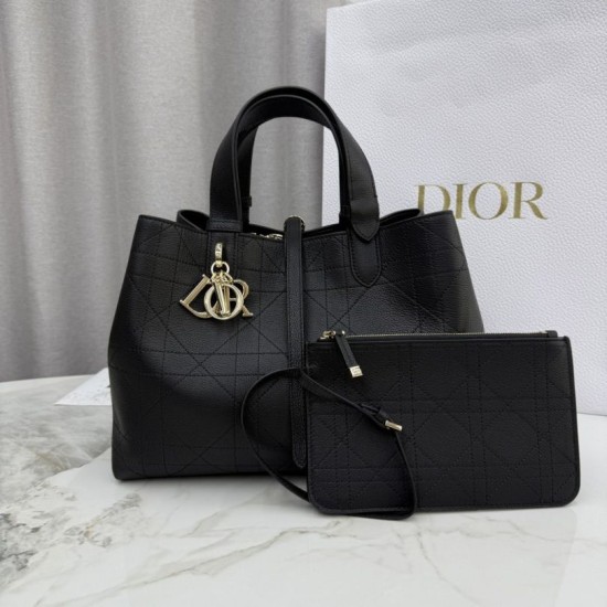 Repliche Borsa Dior Toujours Media/Grande pelle di vitello Macrocannage nera Imitazioni Outlet Italia