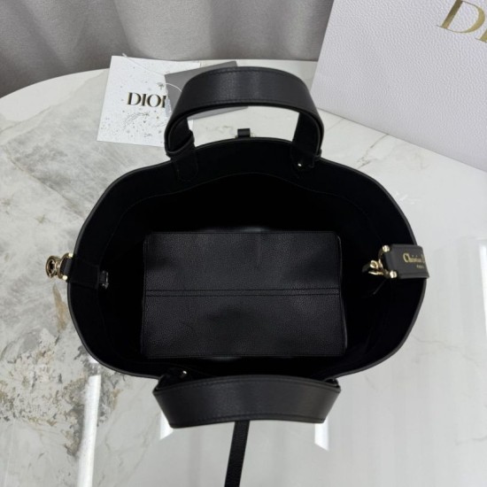 Repliche Borsa Dior Toujours Media/Grande pelle di vitello Macrocannage nera Imitazioni Outlet Italia