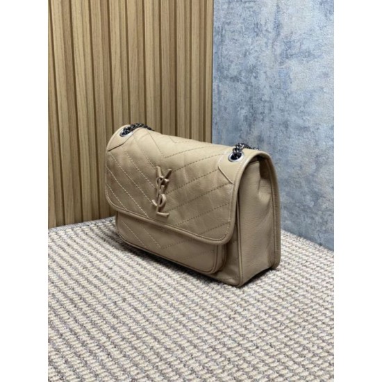 Repliche Borsa a tracolla vintage Niki media YSL Saint Laurent pelle cerata e oliata Albicocca Imitazioni Outlet Italia