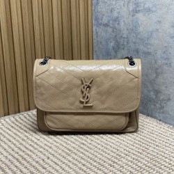 Repliche Borsa a tracolla vintage Niki media YSL Saint Laurent pelle cerata e oliata Albicocca Imitazioni Outlet Italia