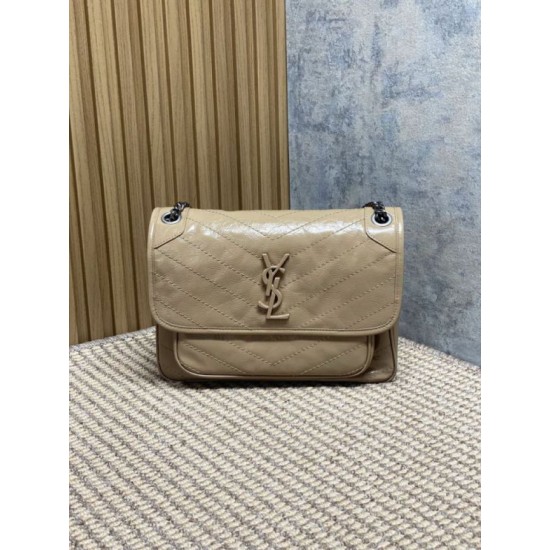 Repliche Borsa a tracolla vintage Niki media YSL Saint Laurent pelle cerata e oliata Albicocca Imitazioni Outlet Italia