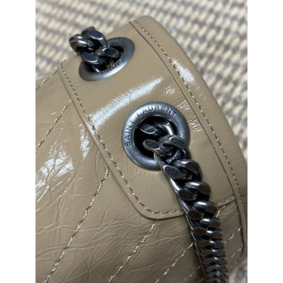 Repliche Borsa a tracolla vintage Niki media YSL Saint Laurent pelle cerata e oliata Albicocca Imitazioni Outlet Italia