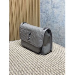Repliche Borsa a tracolla vintage Niki media YSL Saint Laurent pelle cerata e oliata Grigio Imitazioni Outlet Italia