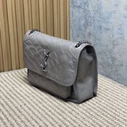 Repliche Borsa a tracolla vintage Niki media YSL Saint Laurent pelle cerata e oliata Grigio Imitazioni Outlet Italia